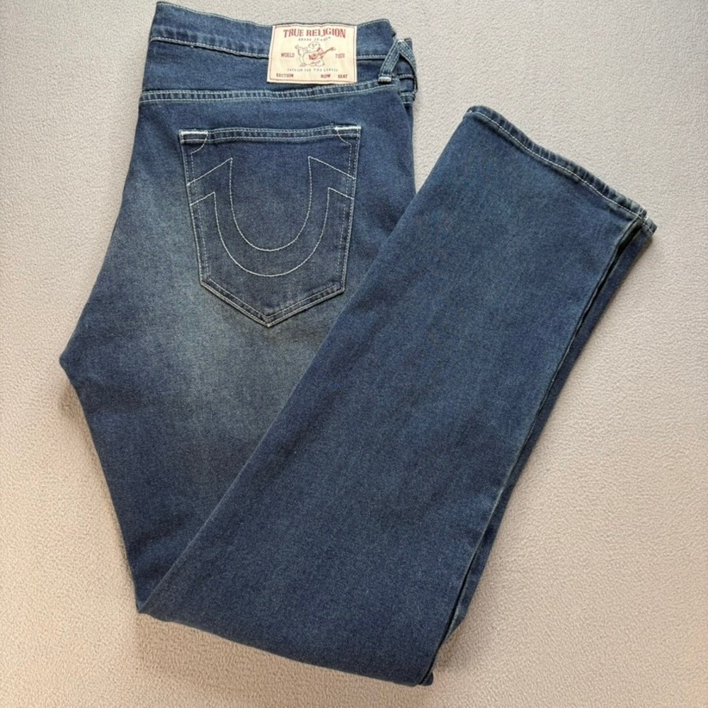 True Religion Jeans Mens 38 Blue Ricky Relaxed Straight Dark Wash Stretch NWT
